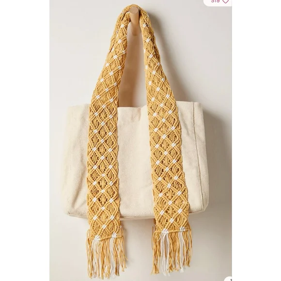 Free People Mia Macrame Strap Tote NWT Boho Fringe Hippie - Picture 2 of 5